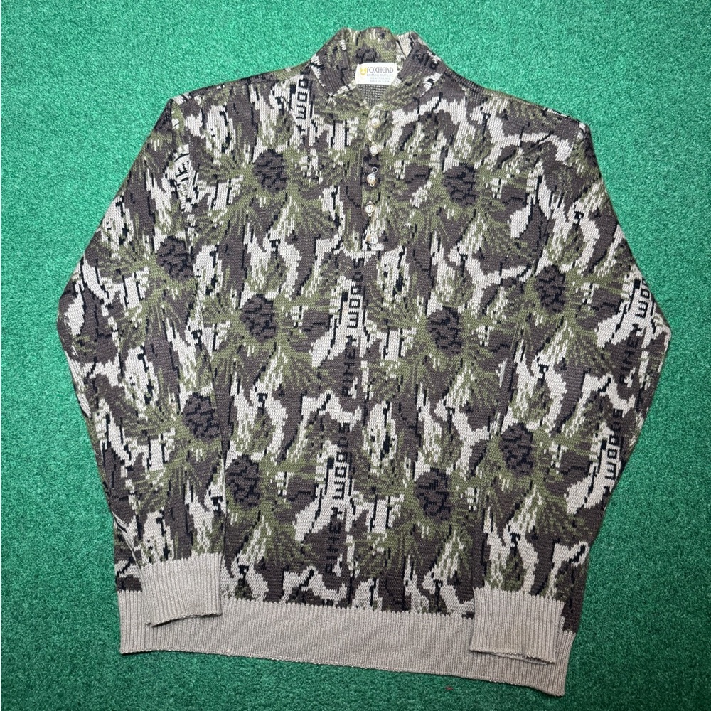 Vintage 60s 70s Pinecone Sweater, Piney Woods Foxhead Unique Forest (XXL)